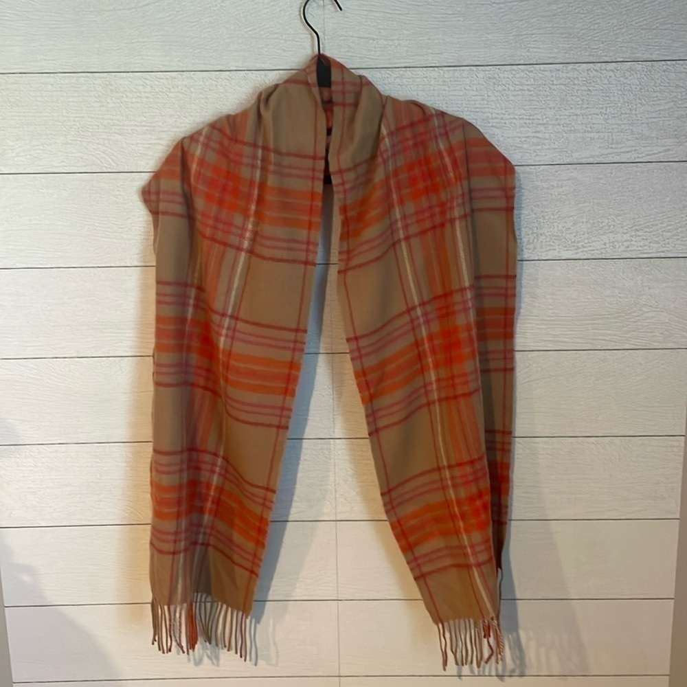 SOL‎ Alpaca 100% Baby Alpaca Beige Plaid Fringed Scarf